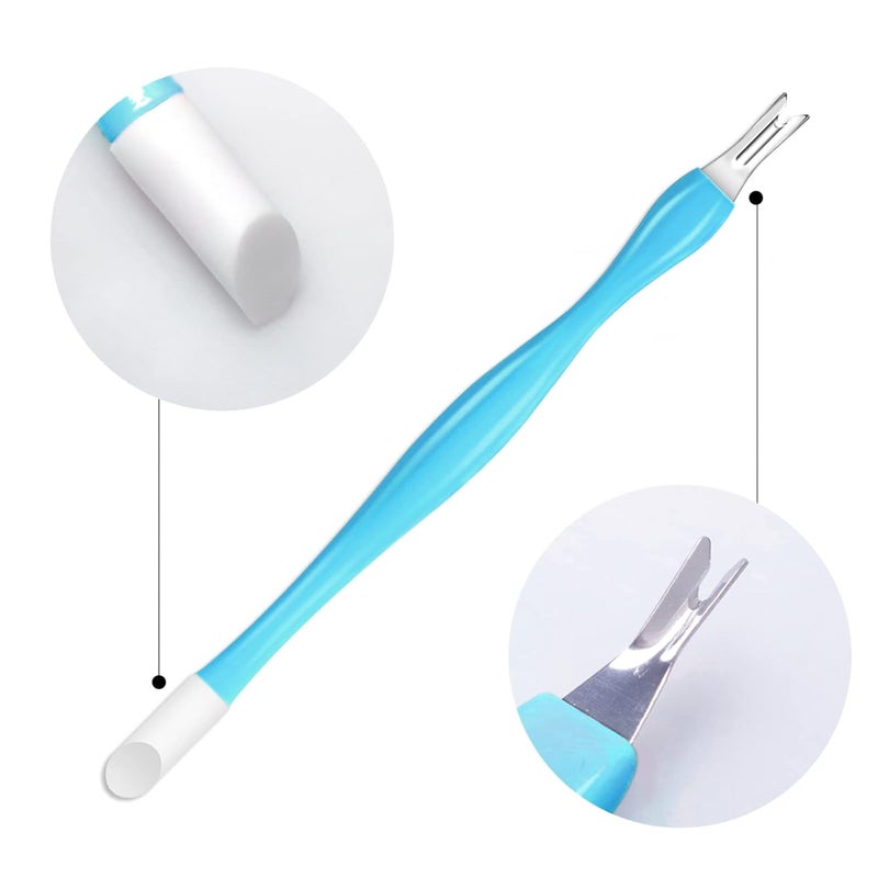 Allstarry 30 Pieces Nail Cuticle Trimmer Remover Rubber Nail Cleaner Plastic Handle Cuticle Pusher Double Head Dead Skin Cuticle Knife Removal Fork Nail art Tools for Girls Women and Men - Blue - Image 3